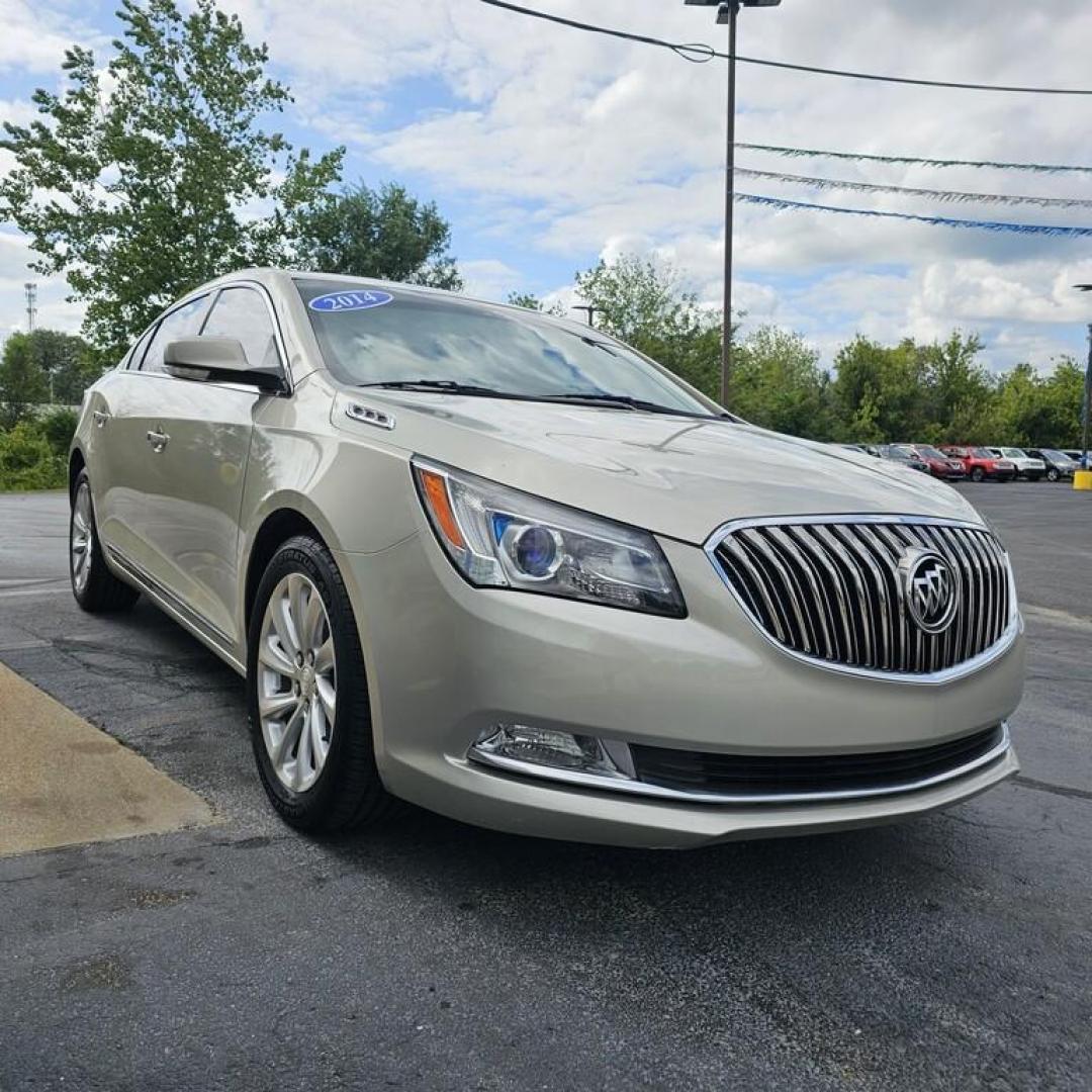 2014 GOLD BUICK LACROSSE (1G4GB5G31EF) with an 3.6L V-6 engine, 6 speed AT transmission, located at 502 South Main Street, Columbia City, IN, 46725, (260) 244-4645, 41.151382, -85.490578 - Photo#1